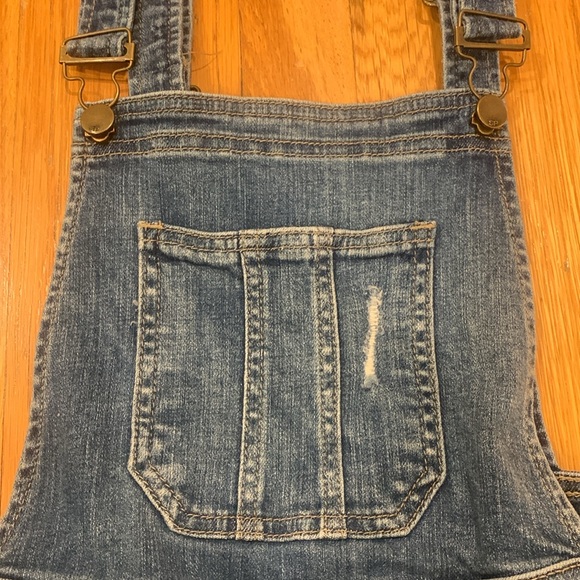 SP Black Cotton Blend Distressed Blue Short Overalls, Size M - Picture 3 of 9